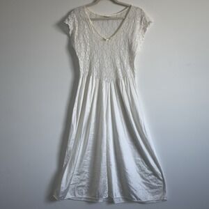 VTG Cinema White Lace Slip Dress Sheer Nightgown Wedding Lingerie Nylon‎ Stretch